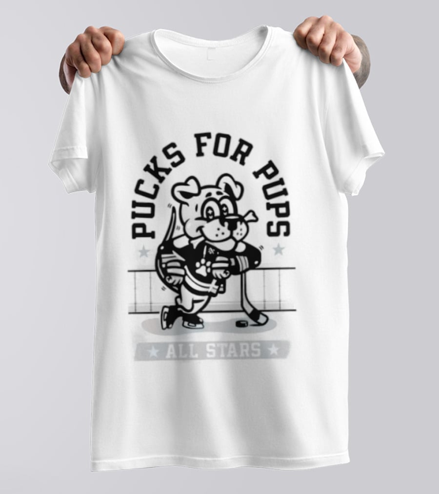 Pucks For Pups All Stars Hockey Dog With Hockey Stick T-Shirt