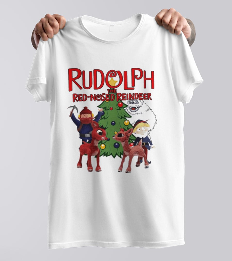 Rudolph The Red Nosed Reindeer Christmas Tree With Characters And Star T-Shirt