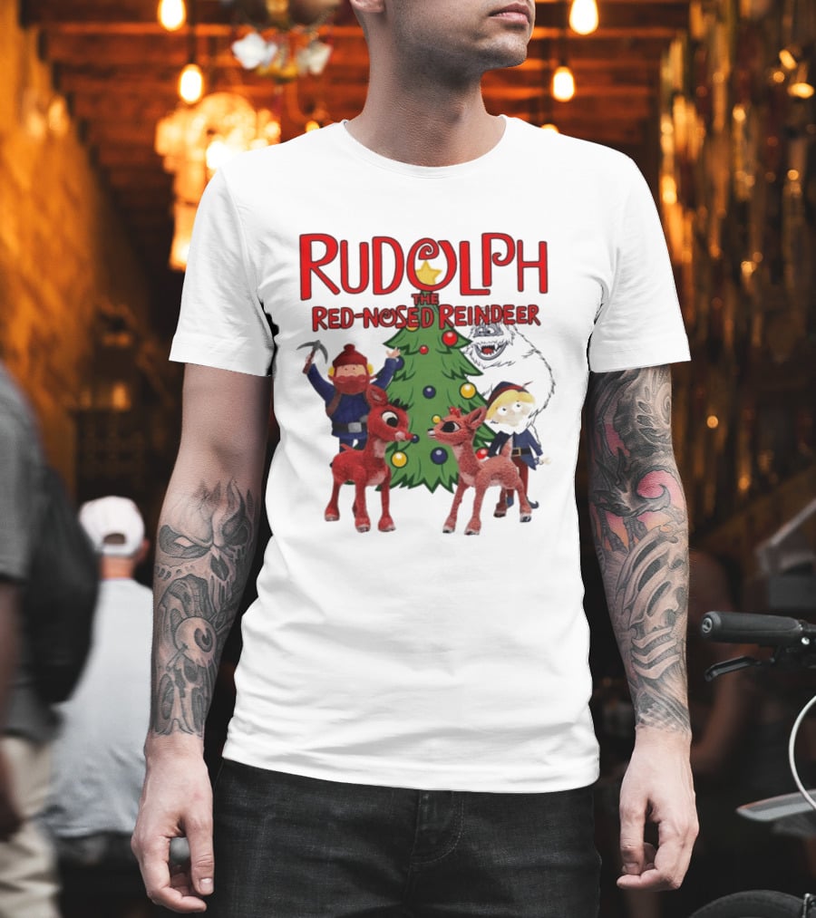 Rudolph The Red Nosed Reindeer Christmas Tree With Characters And Star T-Shirt
