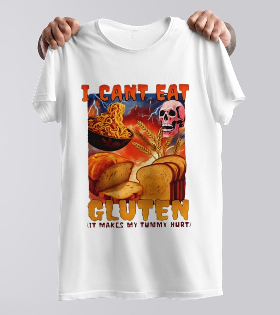 I Cant Eat Gluten Skull Bread Noodles Lightning T-Shirt