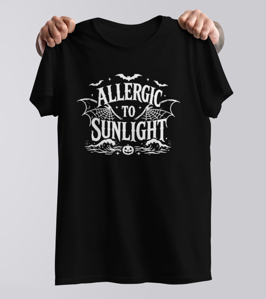 Allergic To Sunlight Vampire Bats Spooky Halloween 2026 Jack O'Lantern Cobwebs Gothic T-Shirt
