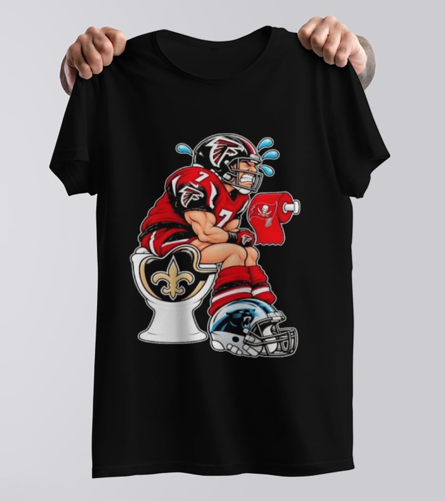 Atlanta Falcons Player On Saints Toilet With Buccaneers Toilet Paper And Panthers Helmet T-Shirt