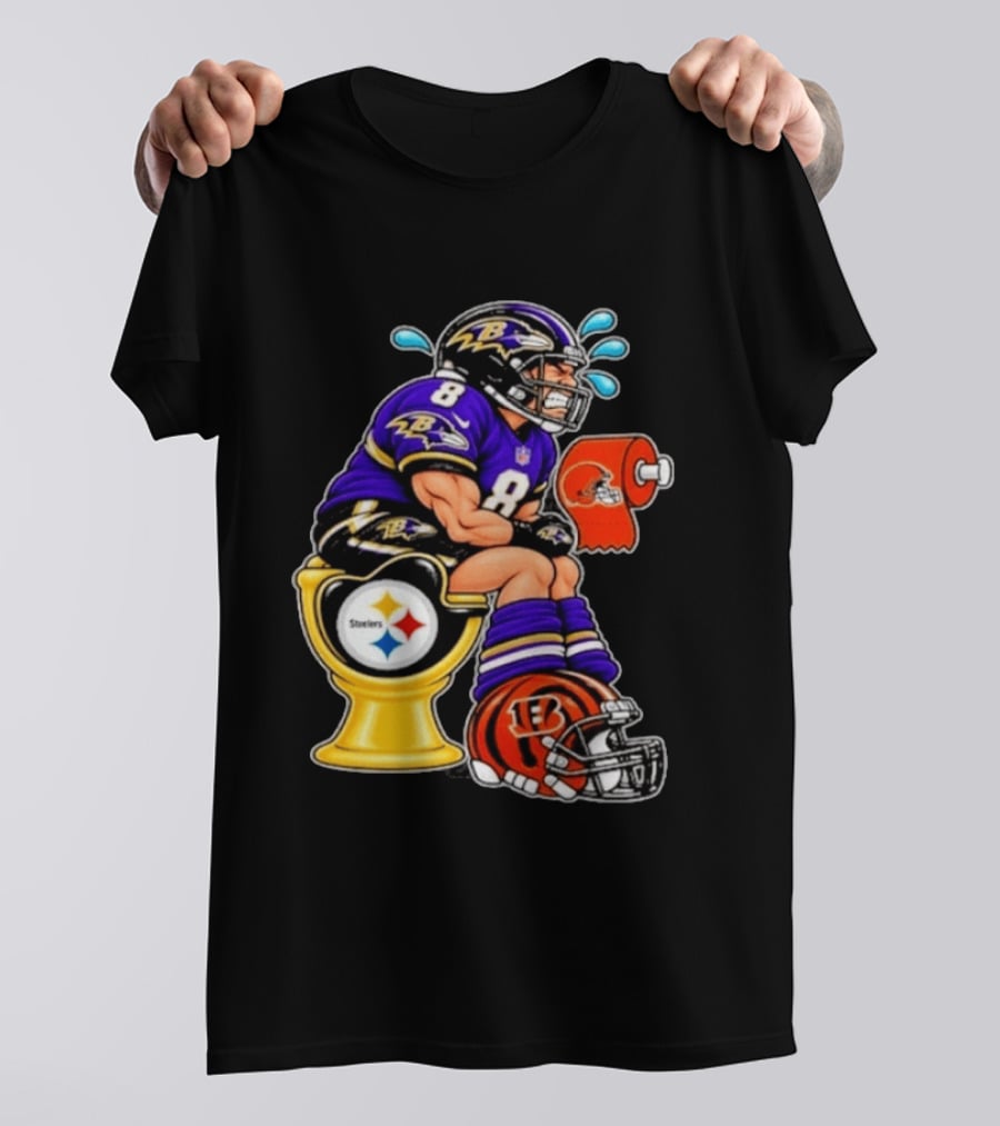 Baltimore Ravens Lamar Jackson On Steelers Toilet With Browns Toilet Paper And Bengals Helmet T-Shirt