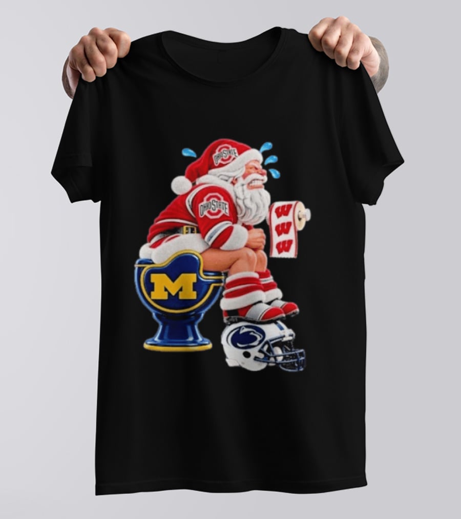 Big Ten College Football Santa Ohio State Michigan Penn State Wisconsin Christmas T-Shirt