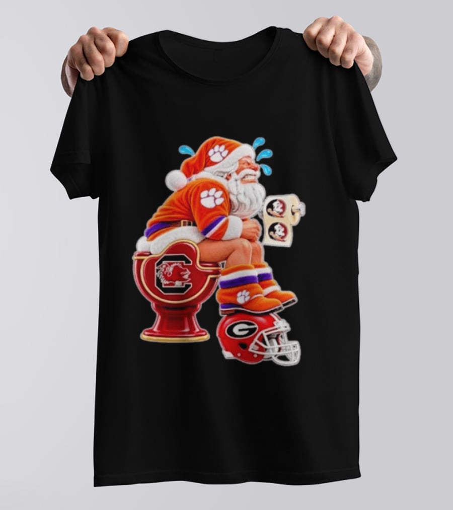 Clemson Tigers Santa South Carolina Gamecocks Georgia Bulldogs Florida State Christmas College Football T-Shirt