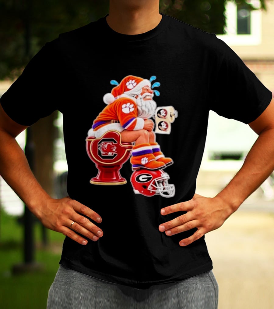 Clemson Tigers Santa South Carolina Gamecocks Georgia Bulldogs Florida State Christmas College Football T-Shirt