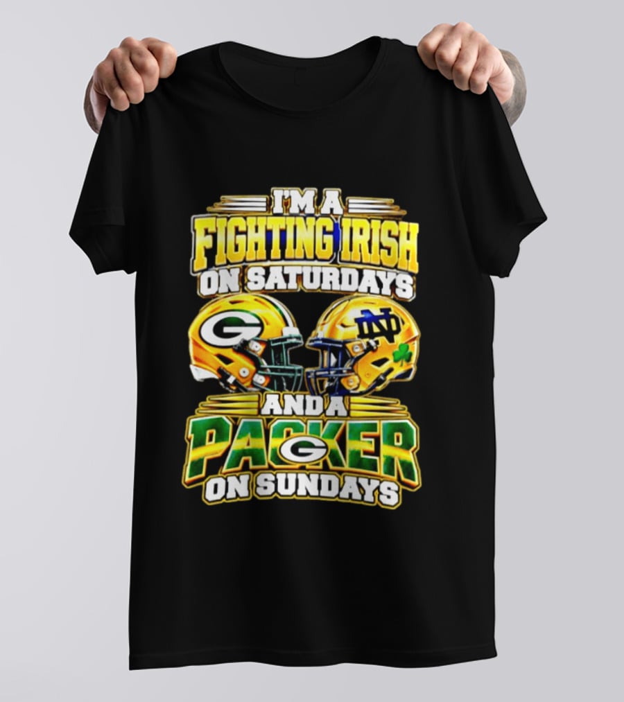 I'm A Fighting Irish On Saturdays And A Packer On Sundays Football Helmet T-Shirt