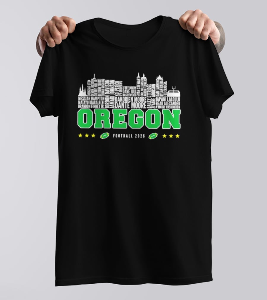 Oregon Ducks Football 2026 City Skyline Stars Helmets T-Shirt