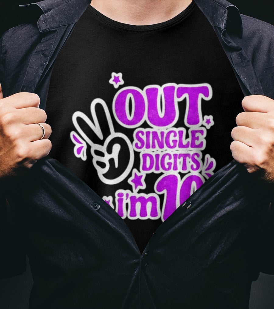 Out Single Digits I'm 10 Peace Sign Birthday Celebration T-Shirt