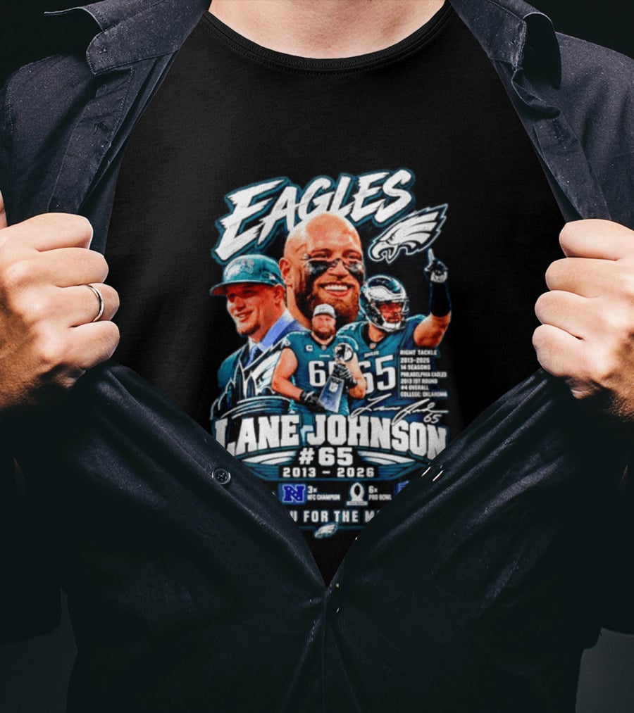 Eagles Lane Johnson #65 Philadelphia NFL Right Tackle 2013 2026 Thank You For The Memories Super Bowl Champion Pro Bowl T-Shirt