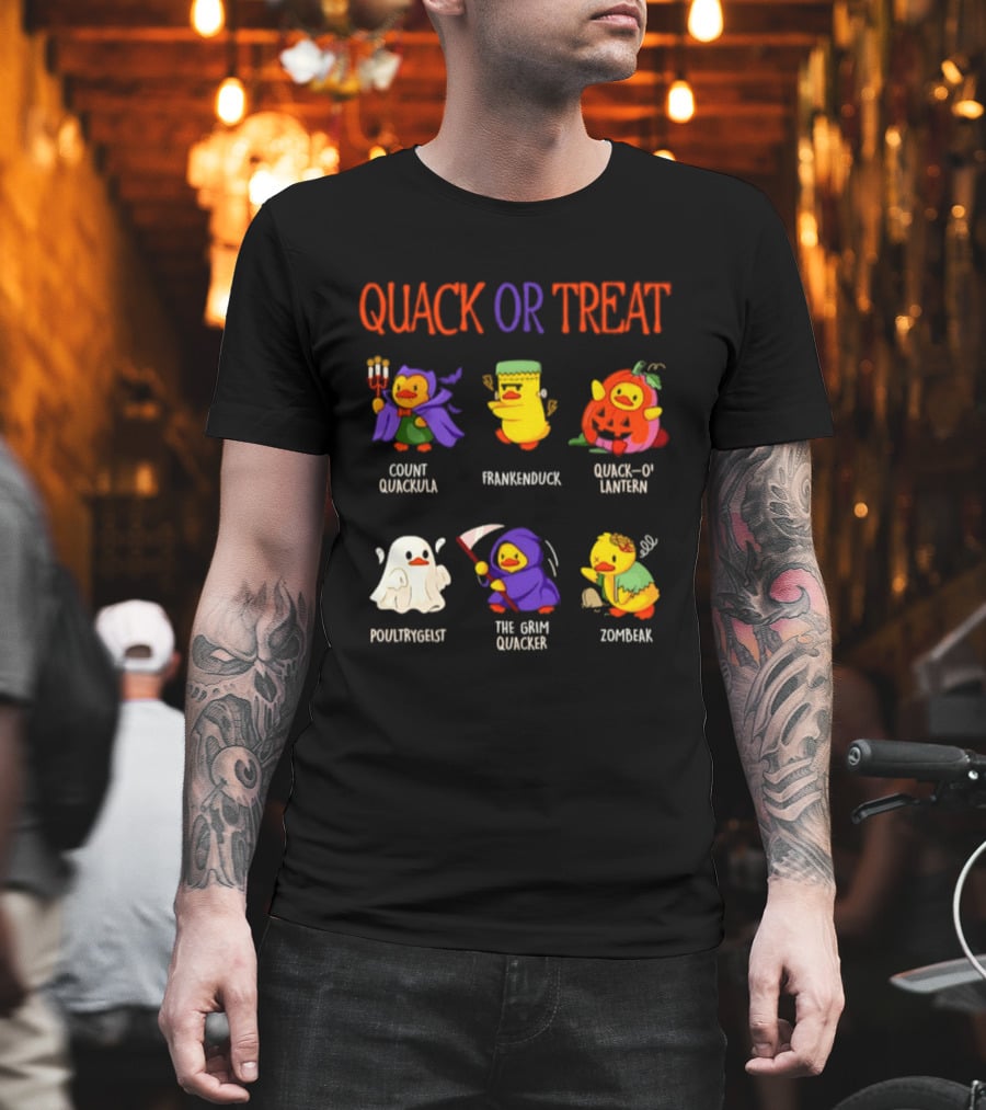 Quack Or Treat Count Quackula Frankenduck Quack O' Lantern Poultrygeist The Grim Quacker Zombeak T-Shirt