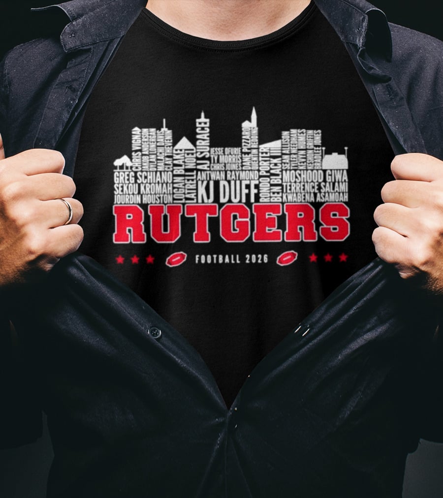 Rutgers Scarlet Knights Football 2026 City Skyline Players Names T-Shirt