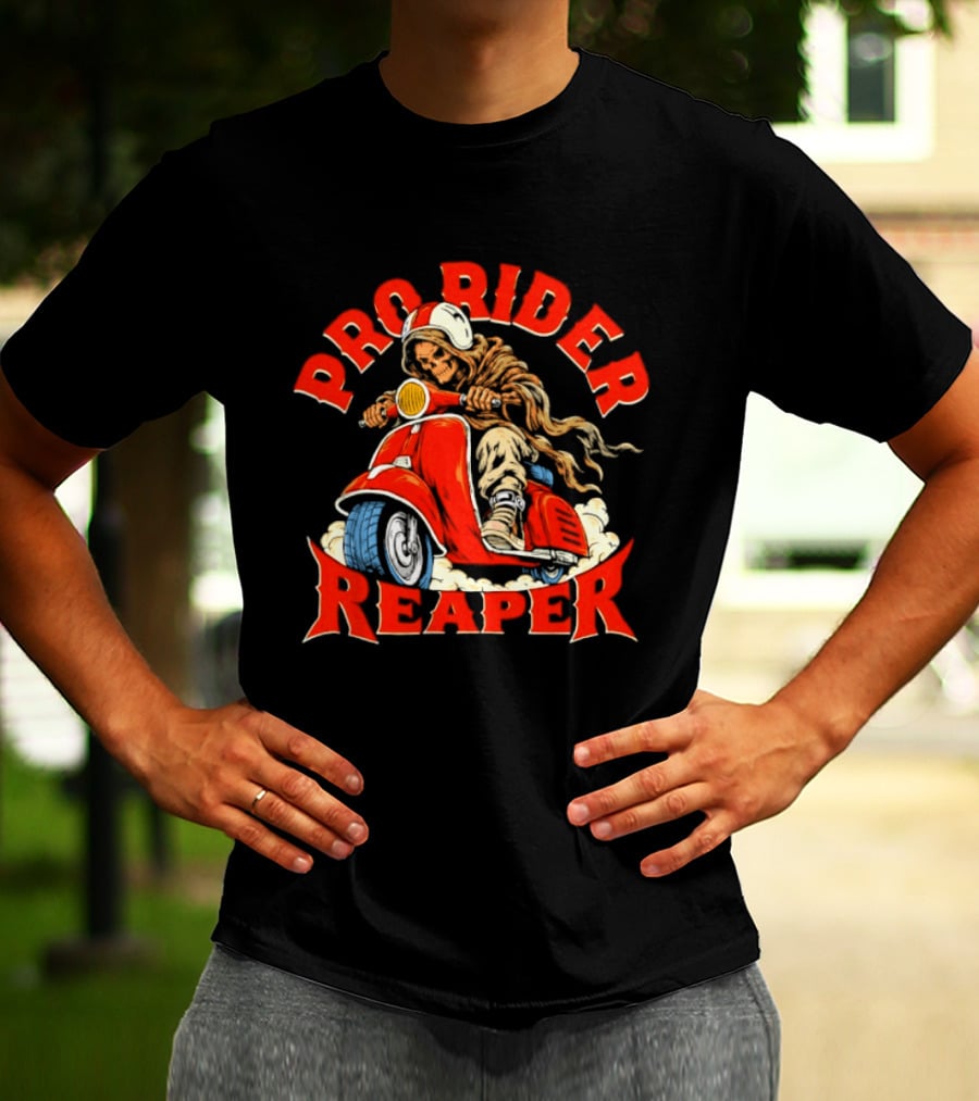 Pro Rider Reaper Skeleton Cartoon Motorcycle T-Shirt