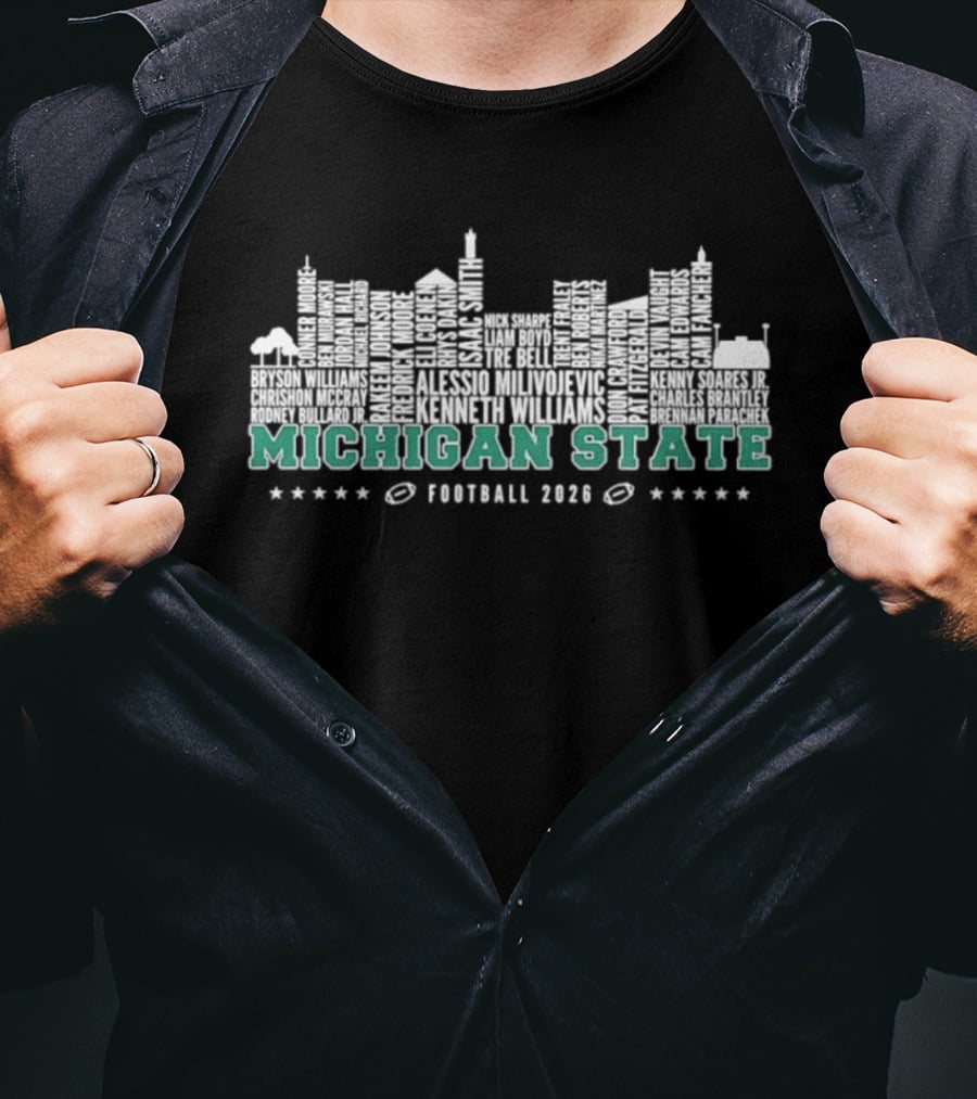 Michigan State Spartans Football 2026 Skyline Players Names T-Shirt