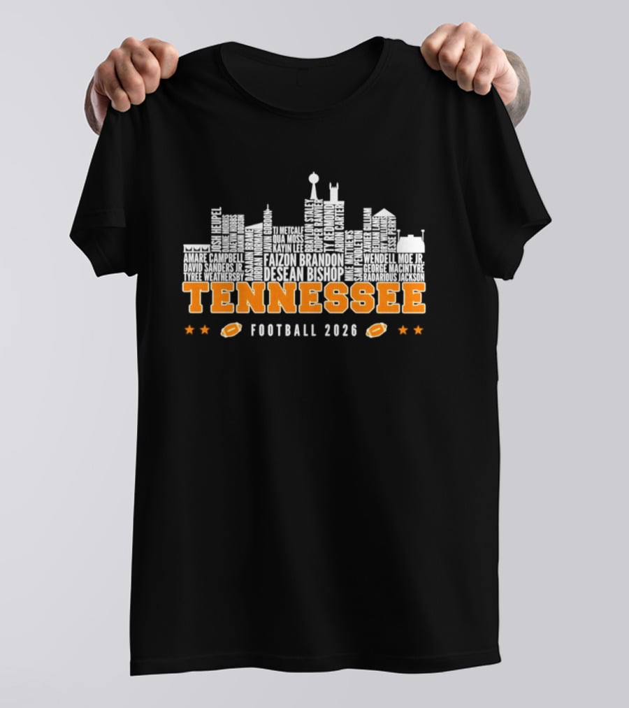 Tennessee Vols Football 2026 City Skyline Player Names T-Shirt