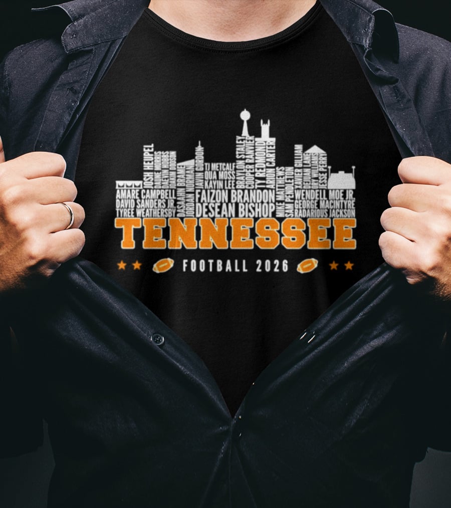 Tennessee Vols Football 2026 City Skyline Player Names T-Shirt