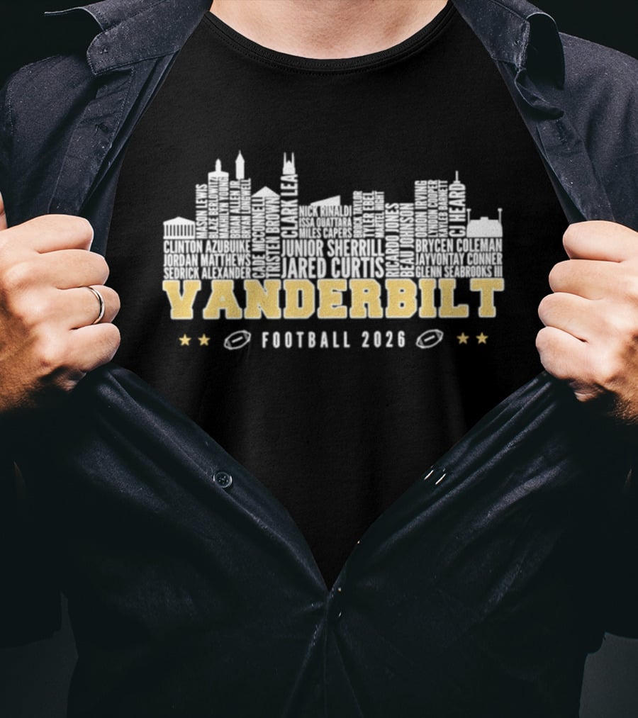 Vanderbilt Football 2026 City Skyline Players Names T-Shirt