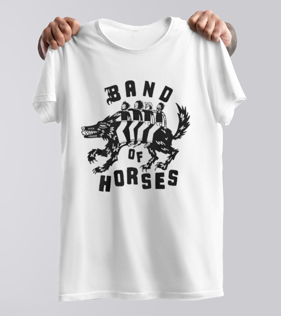 Band Of Horses Wolf Illustration With Riders T-Shirt