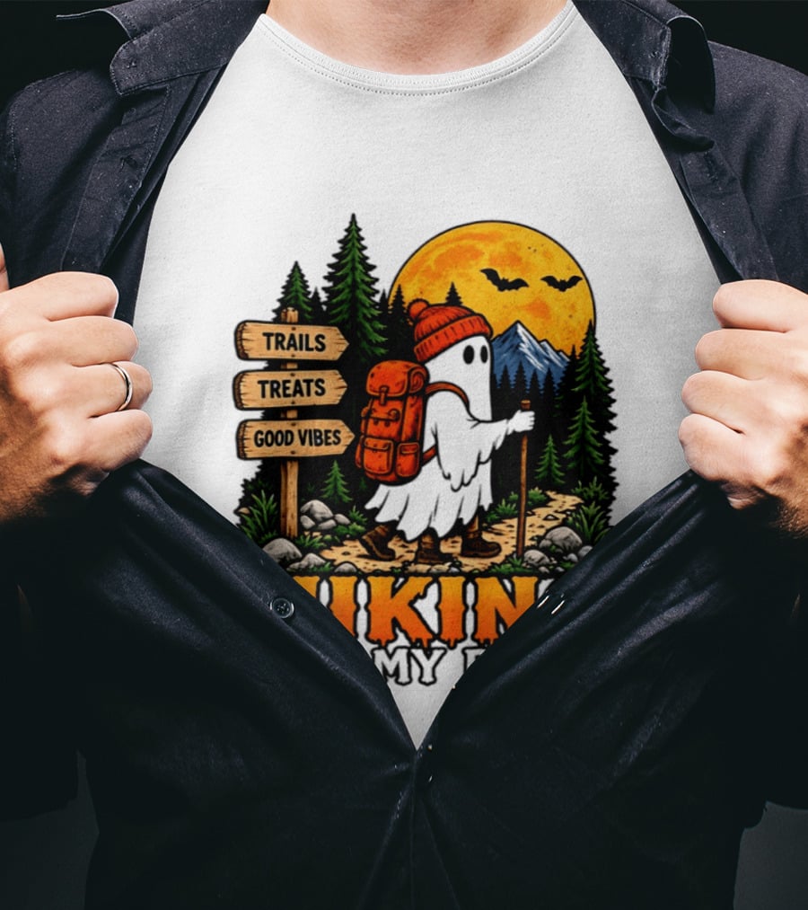 Hiking Is My Boo Ghost Trails Treats Good Vibes Halloween T-Shirt