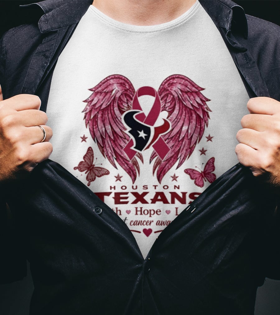 Houston Texans Breast Cancer Awareness Faith Hope Love Wings T-Shirt