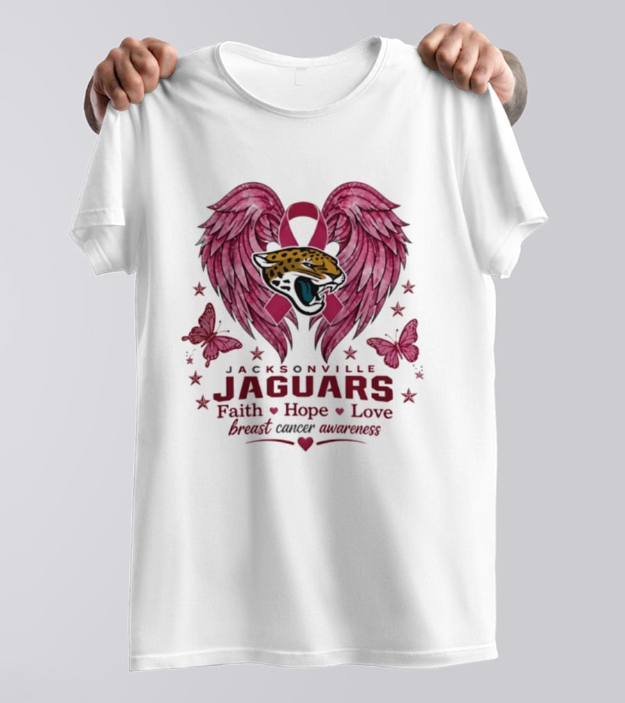 Jacksonville Jaguars Breast Cancer Awareness Faith Hope Love Wings T-Shirt