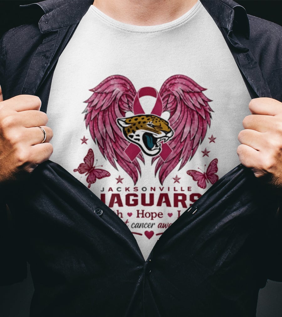Jacksonville Jaguars Breast Cancer Awareness Faith Hope Love Wings T-Shirt