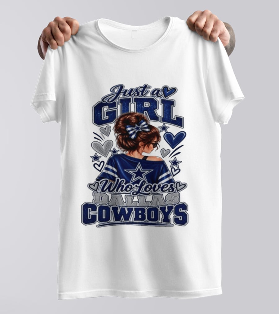 Just A Girl Who Loves Dallas Cowboys Fan Art Style Hearts And Stars T-Shirt