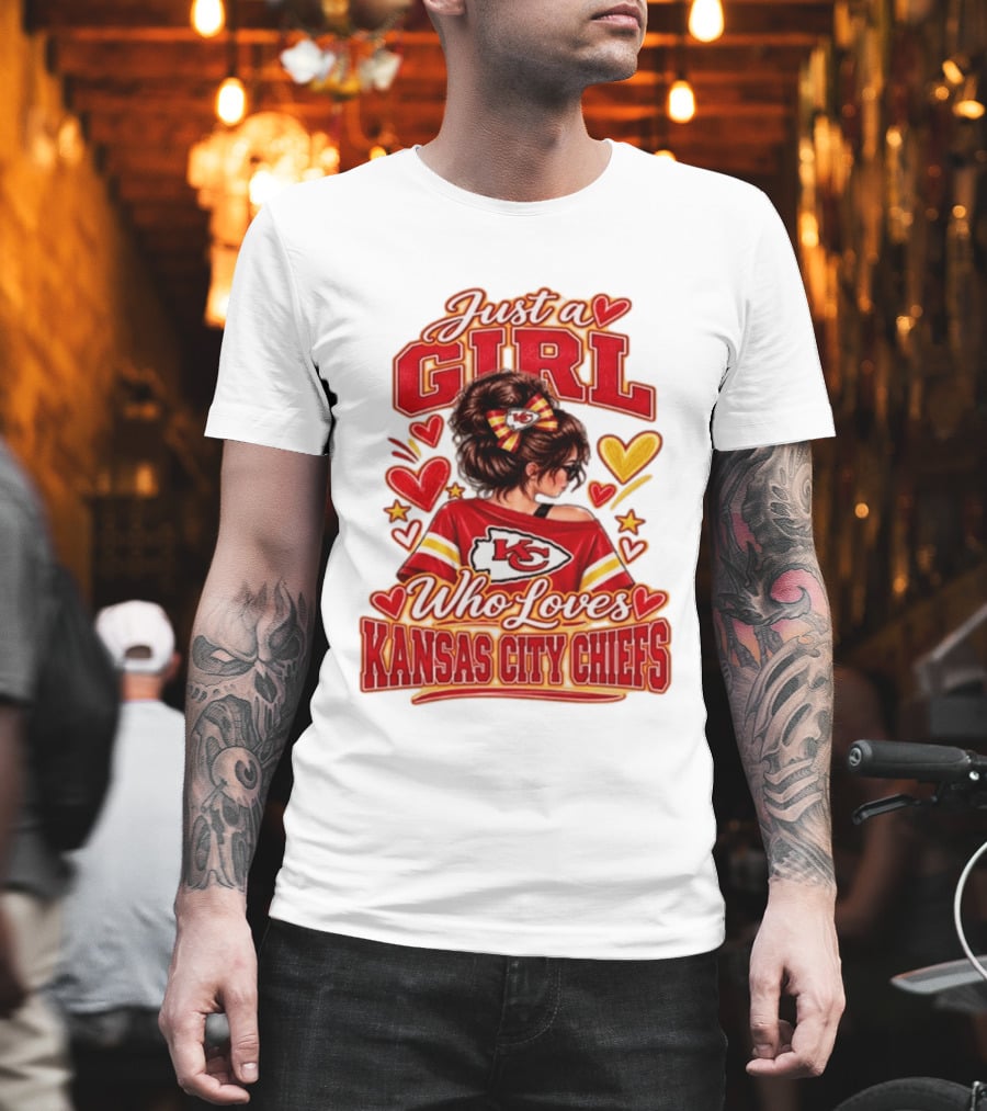 Just A Girl Who Loves Kansas City Chiefs KC Fan Heart Stars T-Shirt