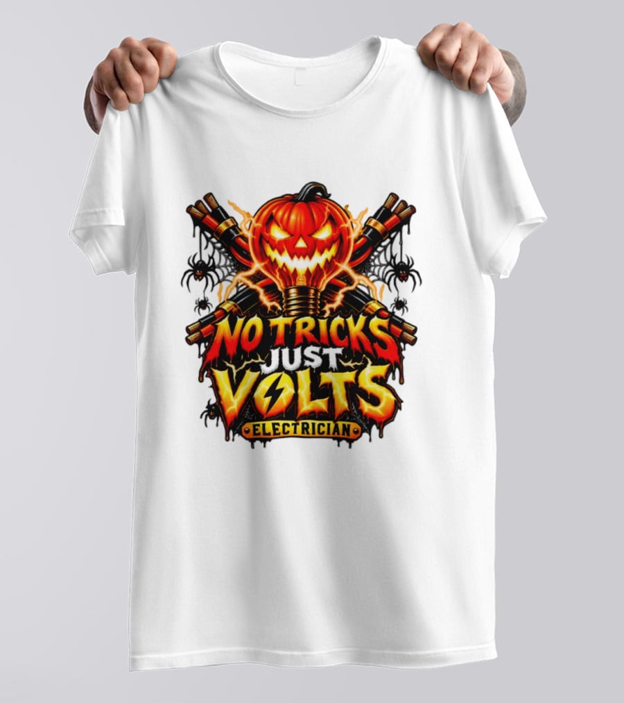 No Tricks Just Volts Electrician Pumpkin Halloween T-Shirt