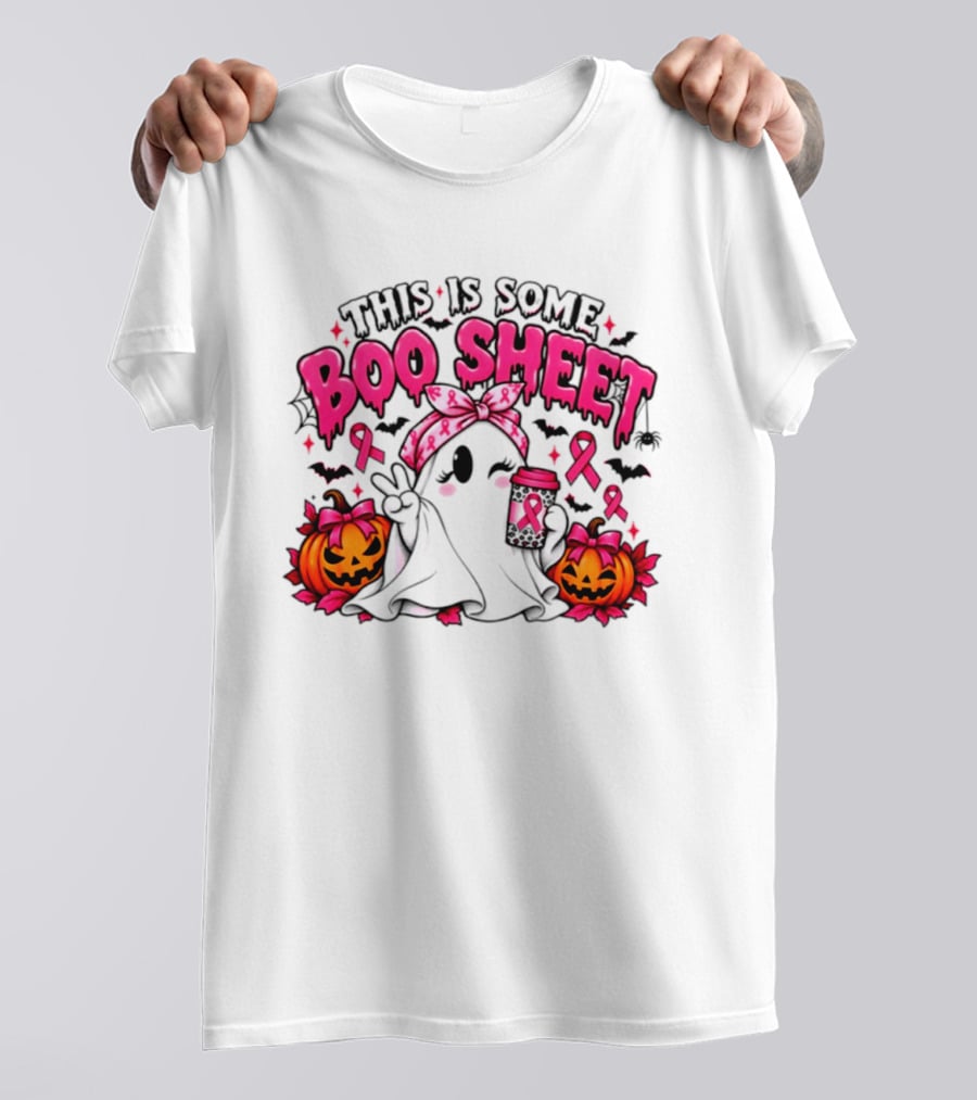 This Is Some Boo Sheet Breast Cancer Awareness Ghost Halloween Pink Ribbons Pumpkin T-Shirt