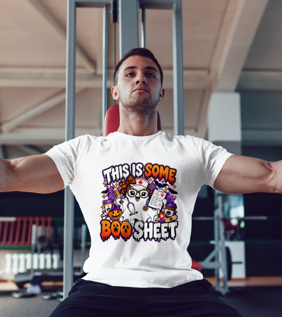 This Is Some Boo Sheet Nurse Life Spooky Shift Halloween 2026 Pumpkin Ghost Nurse Hat Glasses Bats T-Shirt