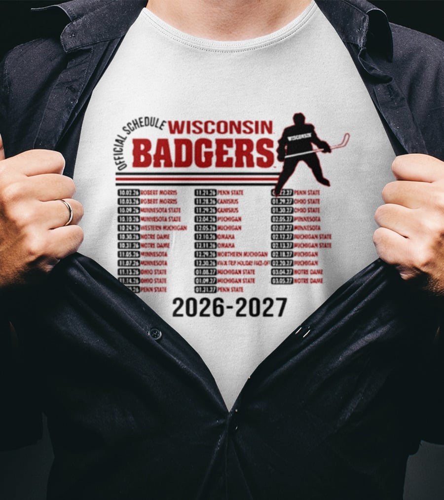 Wisconsin Badgers Men's Hockey 2026 2027 Official Schedule T-Shirt