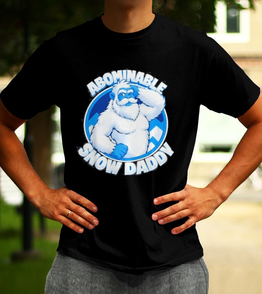 Abominable Snow Daddy Yeti Bigfoot Sasquatch Ice Blue Circle T-Shirt