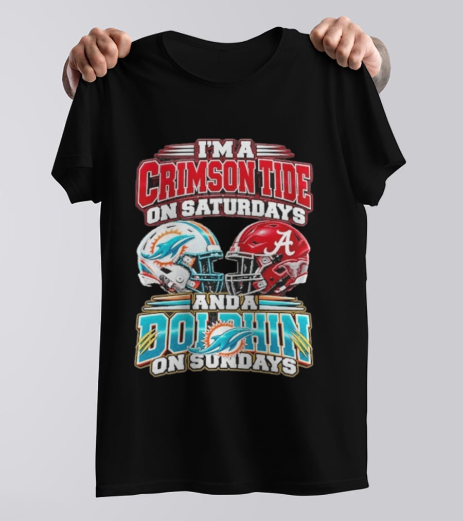 Crimson Tide Saturdays And Dolphin Sundays Football Helmets T-Shirt