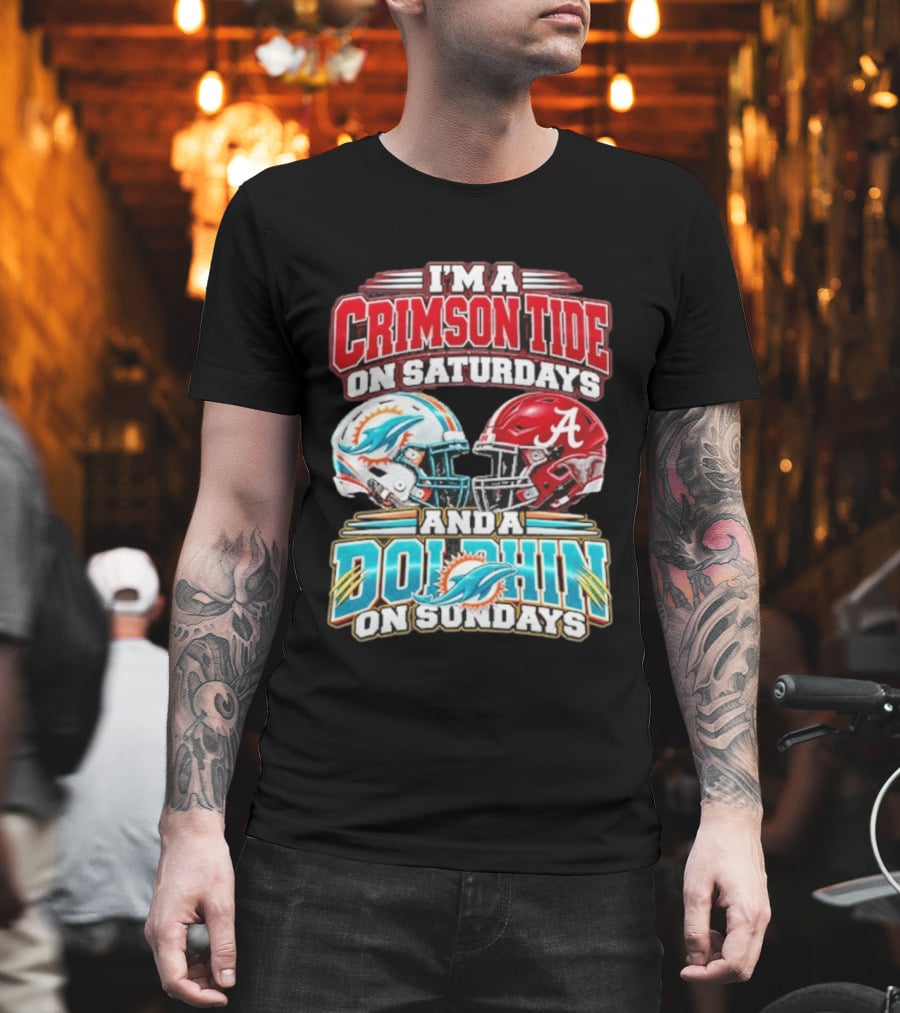 Crimson Tide Saturdays And Dolphin Sundays Football Helmets T-Shirt