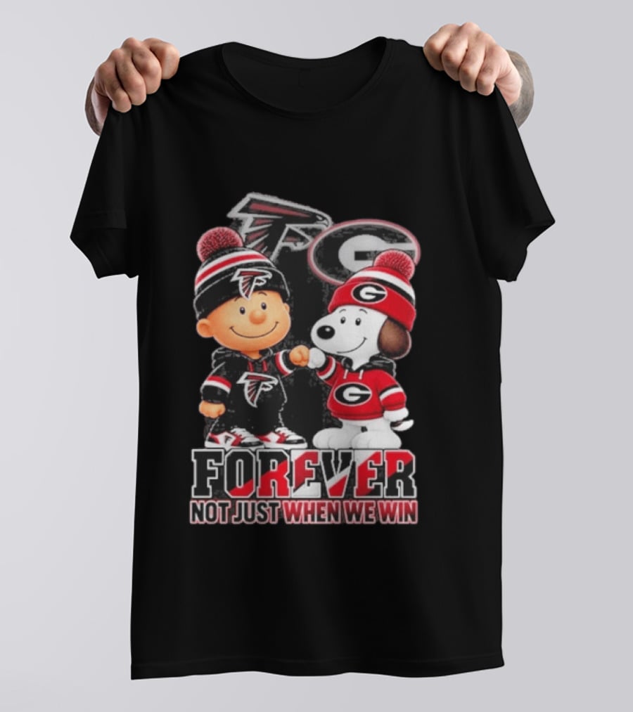 Atlanta Falcons Charlie Brown Georgia Bulldogs Snoopy Fist Bump Forever Not Just When We Win T-Shirt