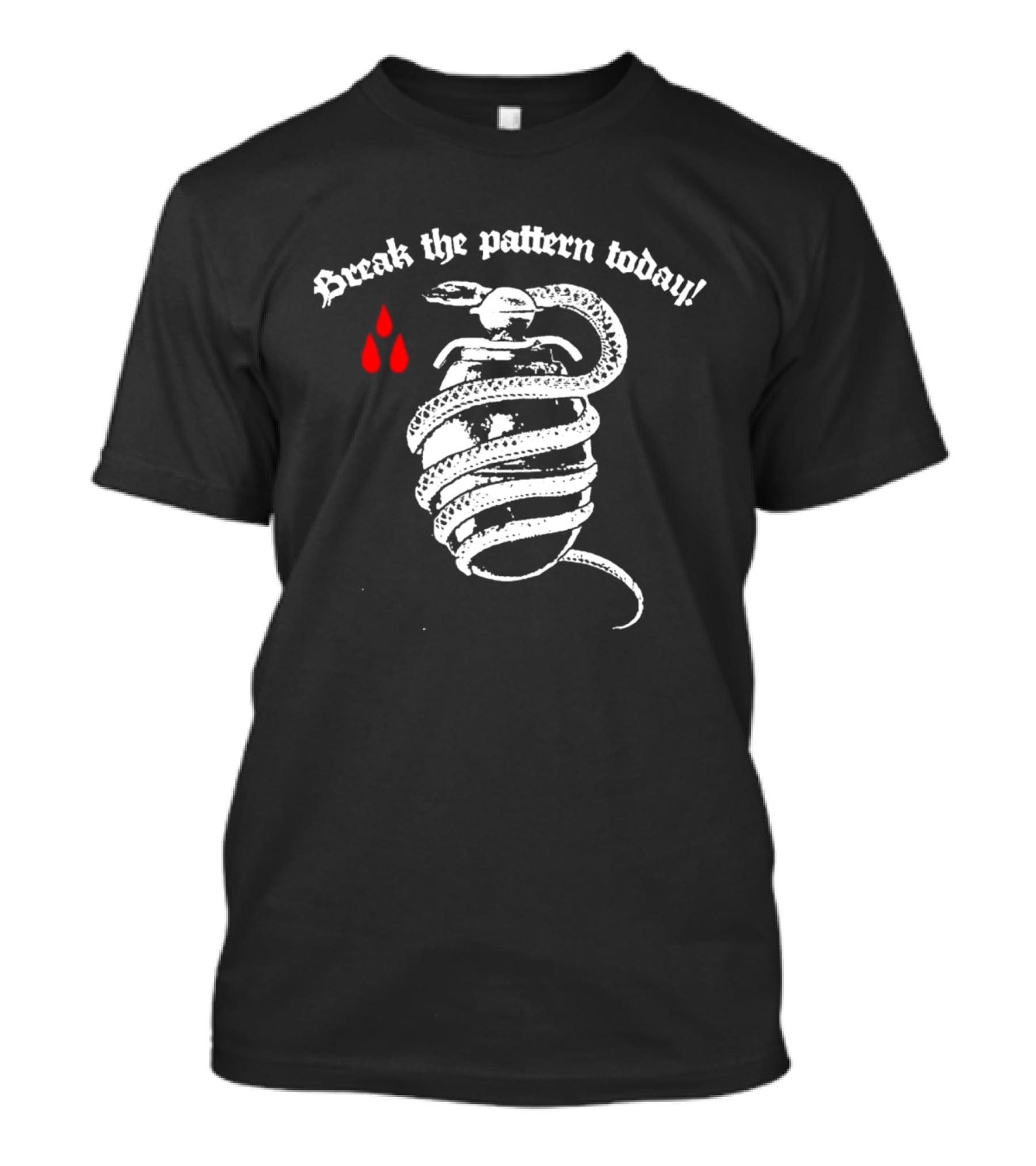 Break The Pattern Today Snake Wrapped Grenade Red Drops T-Shirt