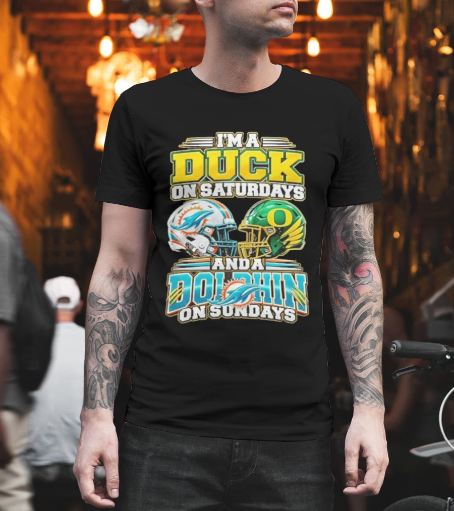 I'm A Duck On Saturdays And A Dolphin On Sundays Football Helmets T-Shirt