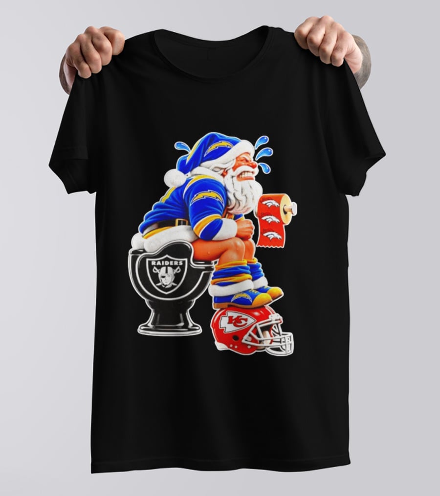 Santa Claus LA Chargers Pooping Raiders Toilet Chiefs Broncos Roll T-Shirt