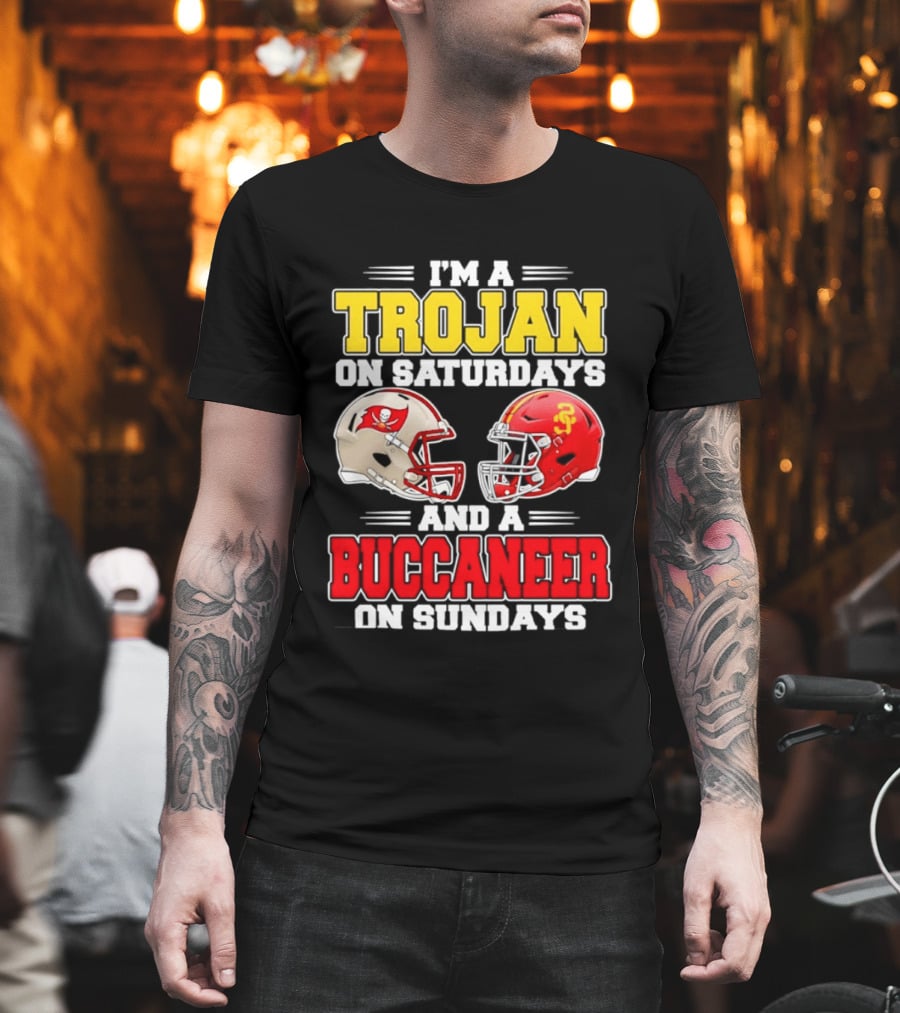 I'm A Trojan On Saturdays And A Buccaneer On Sundays Football Helmet T-Shirt