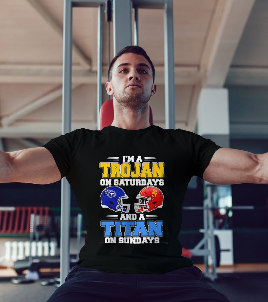 USC Trojans On Saturdays Titans On Sundays Football Helmets T-Shirt