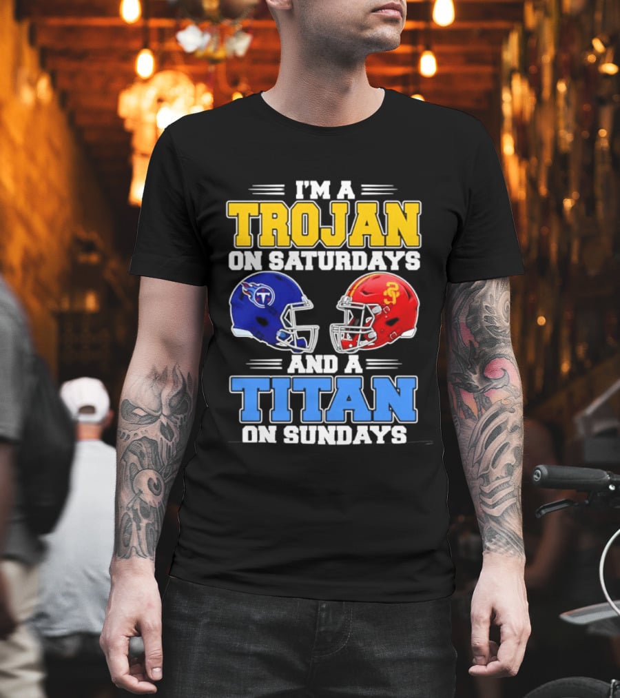 USC Trojans On Saturdays Titans On Sundays Football Helmets T-Shirt