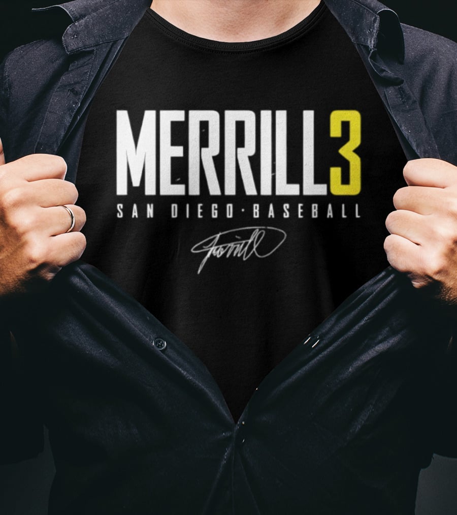 Jackson Merrill 3 San Diego Padres Name And Number Singature T-Shirt