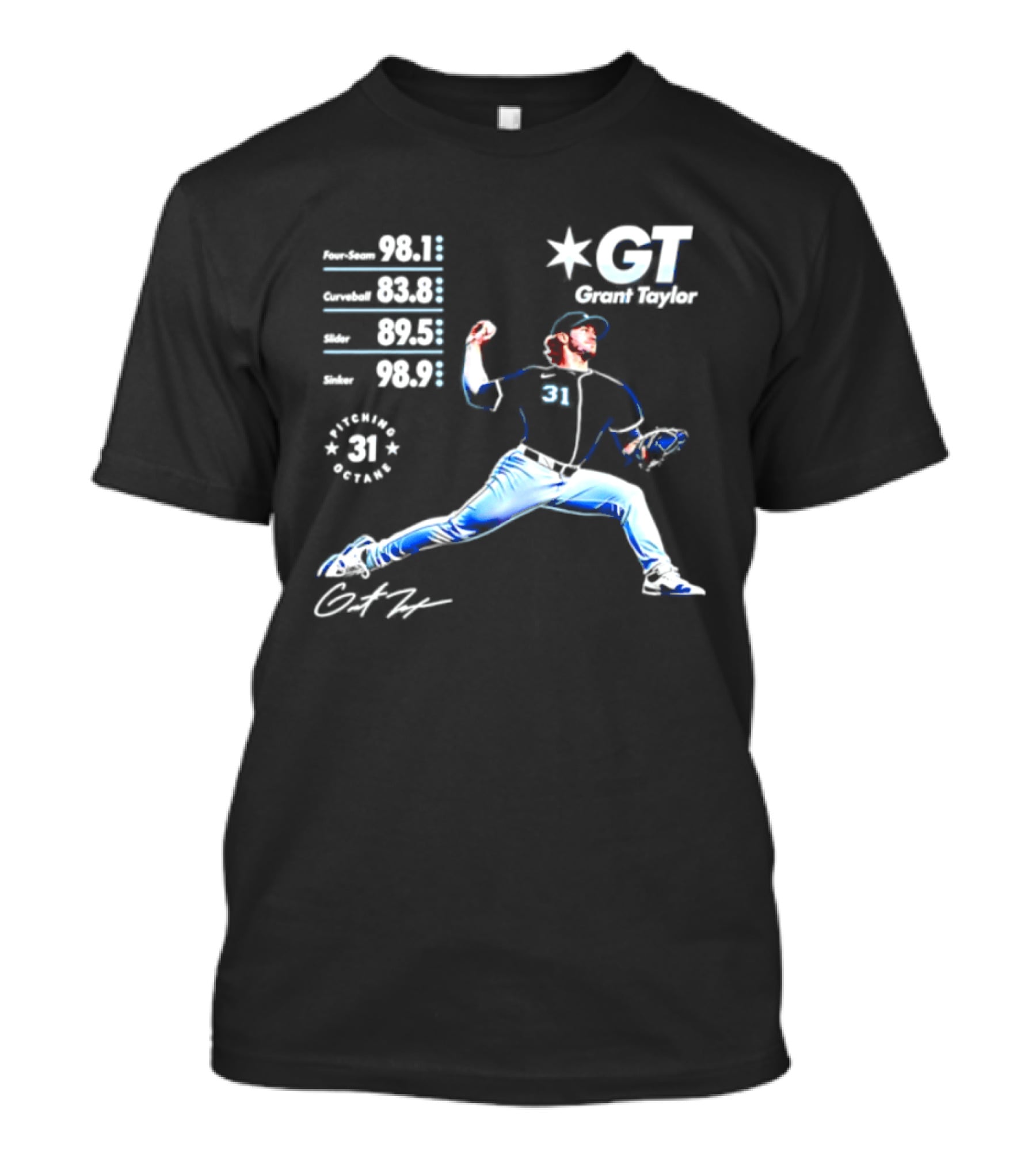 Grant Taylor 31 Chicago White Sox Pitcher Velocity Stats Octane Baseball T-Shirt