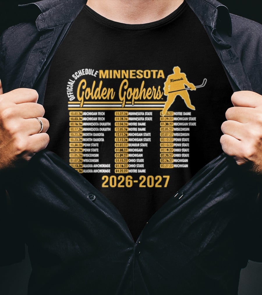 Minnesota Golden Gophers Ice Hockey Schedule 2026 2027 Player Highlights T-Shirt