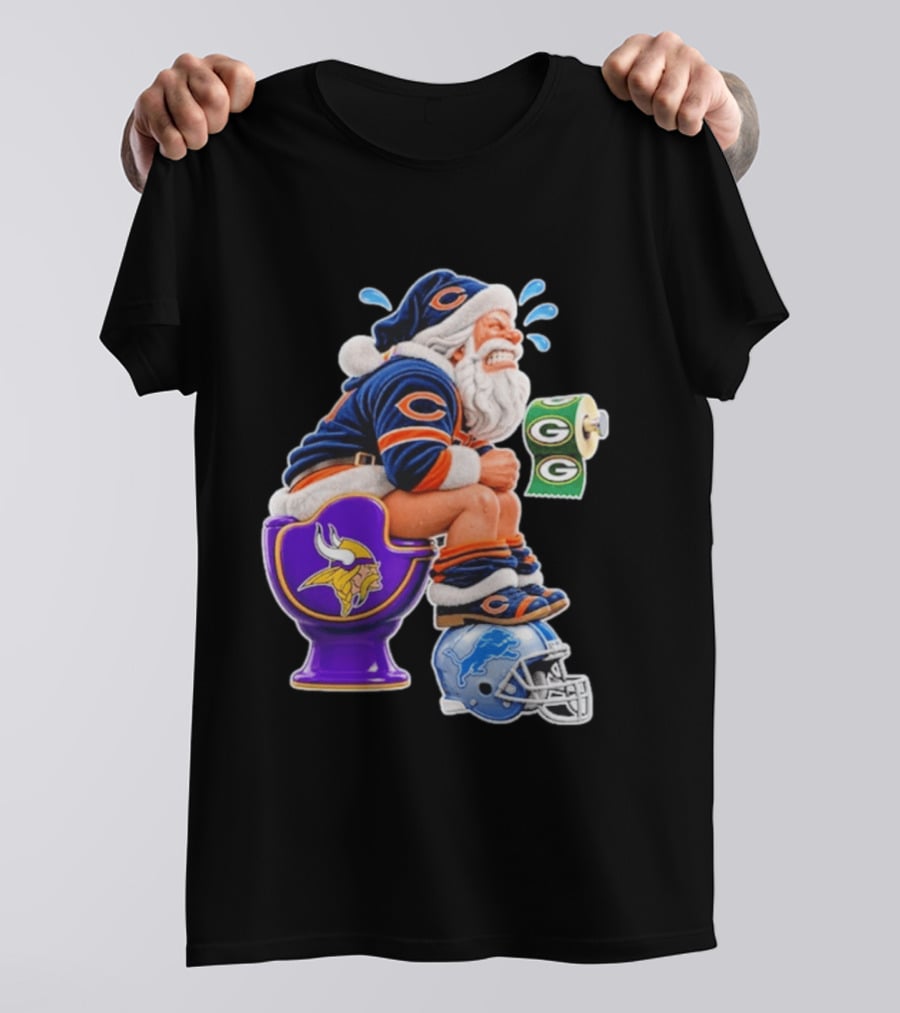 Santa Claus On Toilet Minnesota Vikings Detroit Lions Green Bay Packers Chicago Bears Funny Christmas 2026 Football T-Shirt