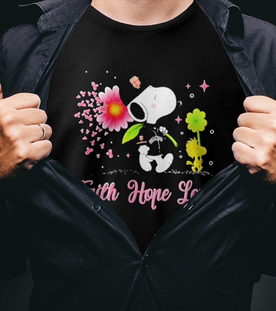 Faith Hope Love Snoopy San Francisco Giants Breast Cancer Awareness T-Shirt
