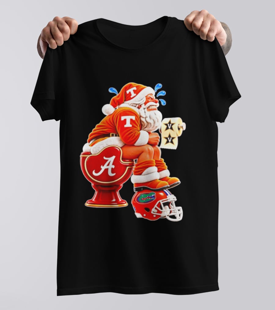 Tennessee Volunteers Santa Claus With Alabama Crimson Tide Toilet Vanderbilt Commodores Toilet Paper Florida Gators Helmet T-Shirt