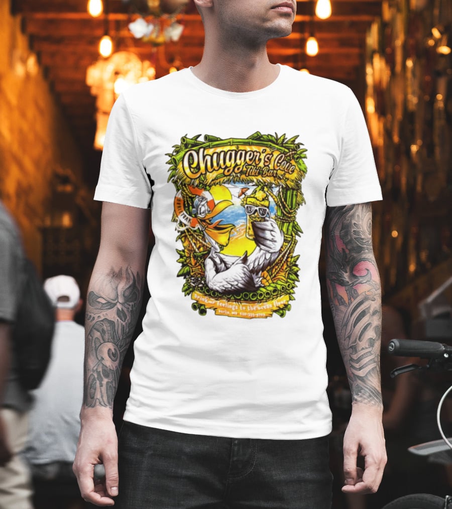 Chugger's Cove Tiki Bar Beach Pelican Drink Ur Feelings Ocean Floor Berlin MD T-Shirt