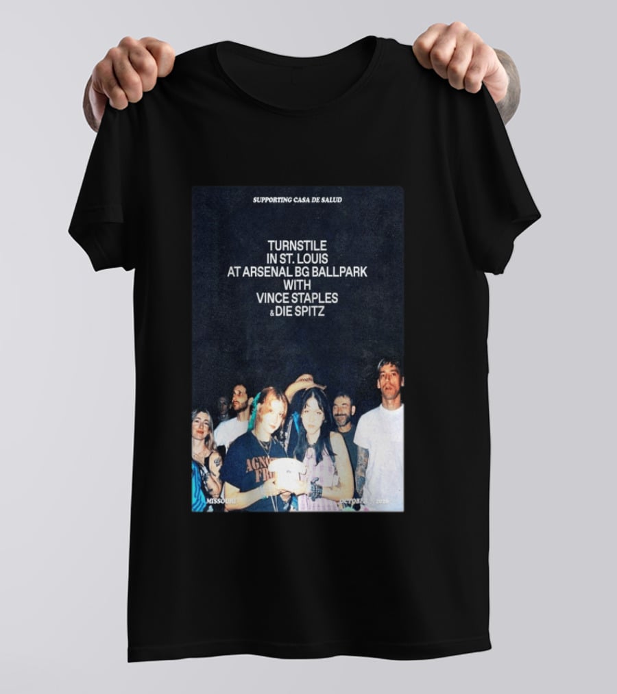 Turnstile St. Louis Arsenal BG Ballpark Vince Staples Die Spitz October 2026 Supporting Casa De Salud Missouri T-Shirt
